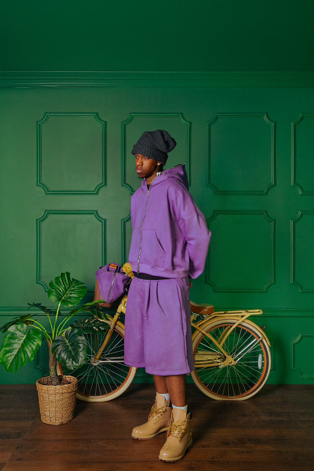 Purple Pleated Sweatshort