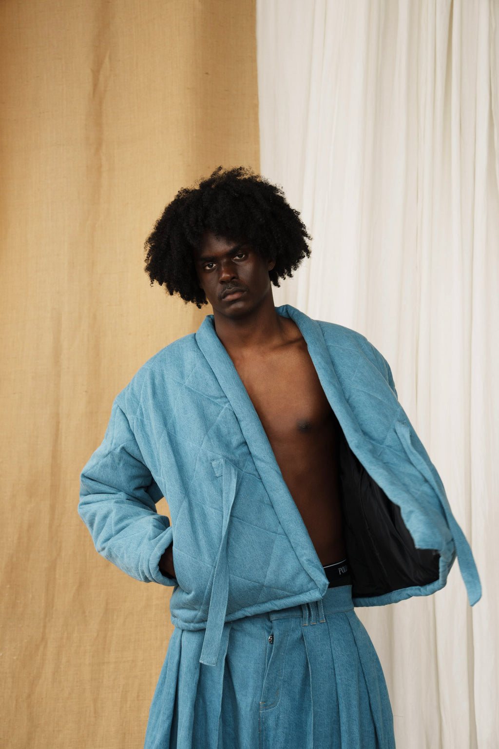 Blue Denim Kimono Puffer Jacket