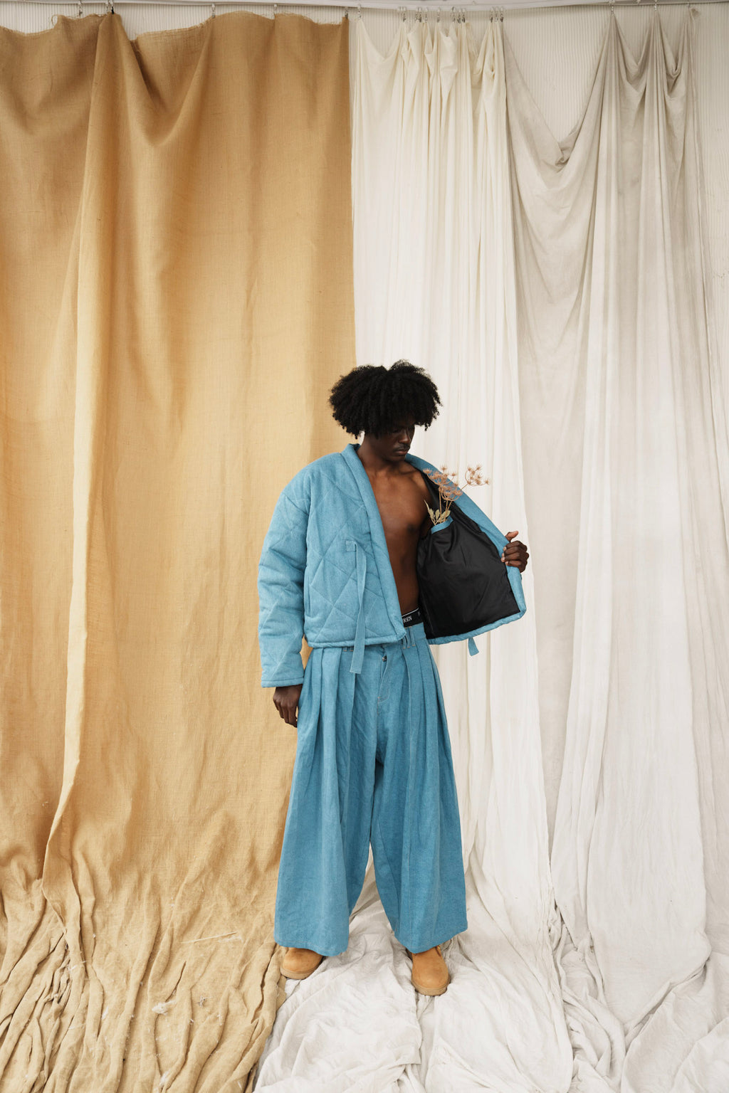 Blue Denim Kimono Puffer Jacket