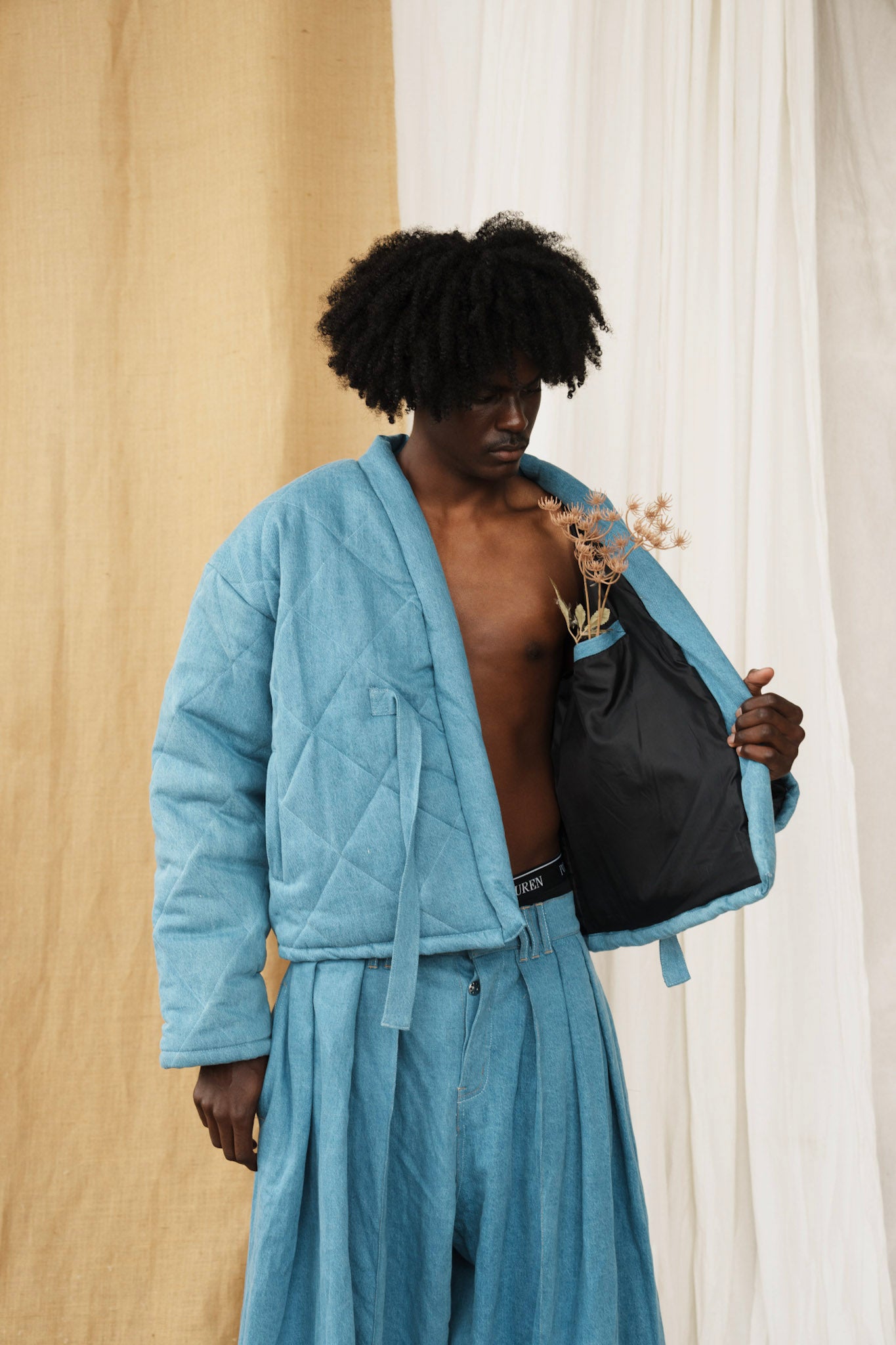 Blue Denim Kimono Puffer Jacket