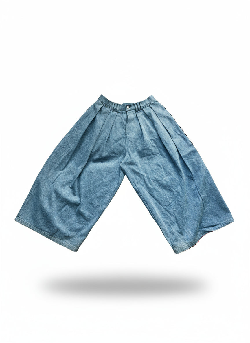 Blue Denim Pleated Pant