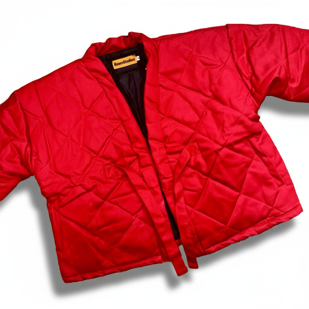 Red Wax Denim Kimono Puffer Jacket
