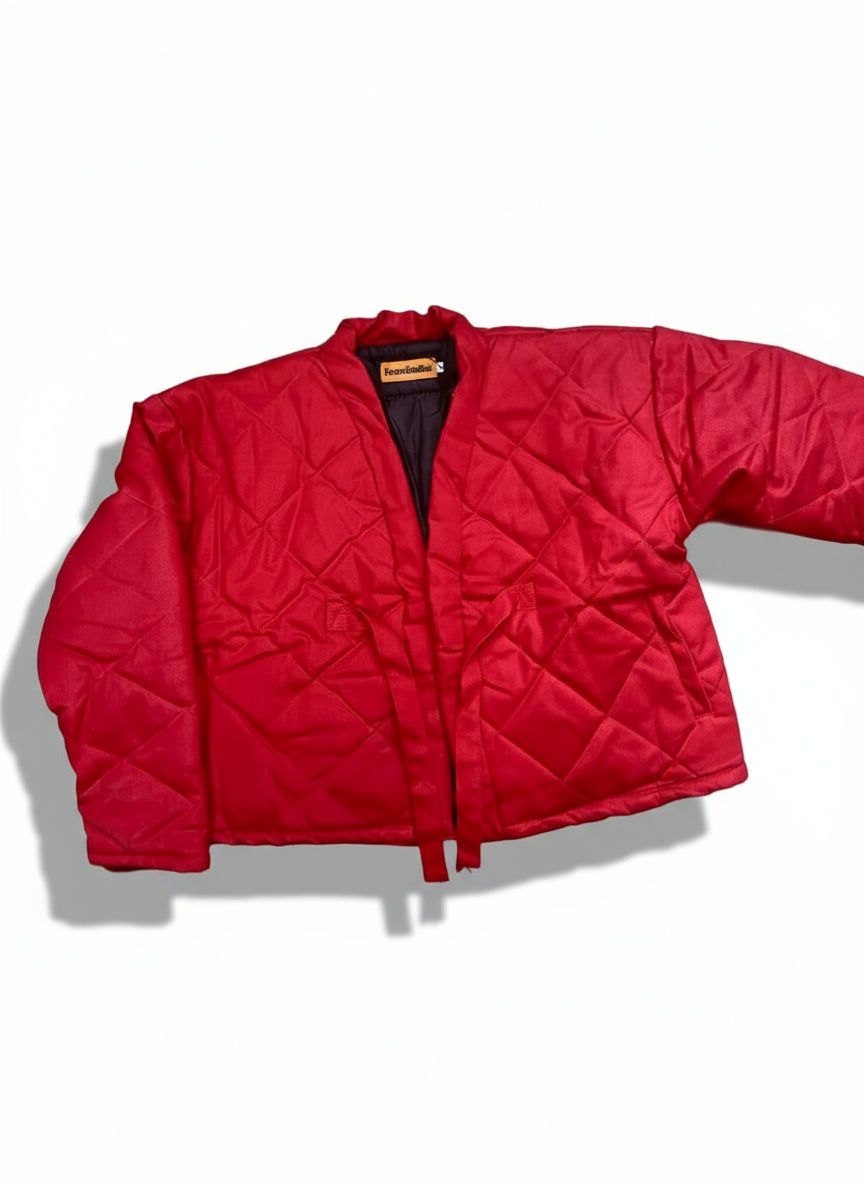 Red Wax Denim Kimono Puffer Jacket