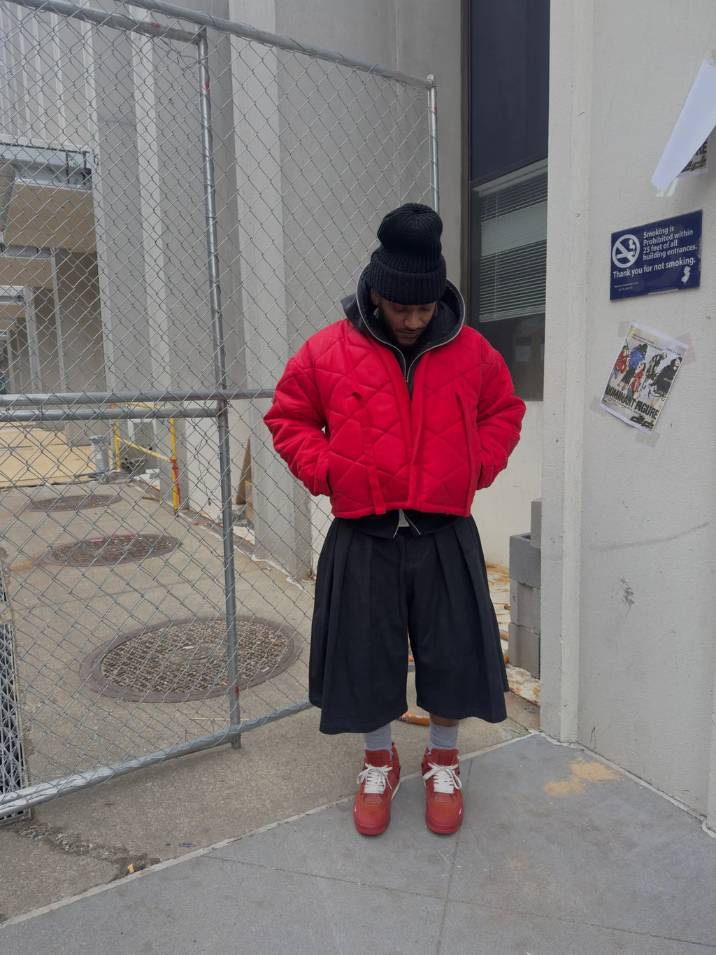 Red Wax Denim Kimono Puffer Jacket