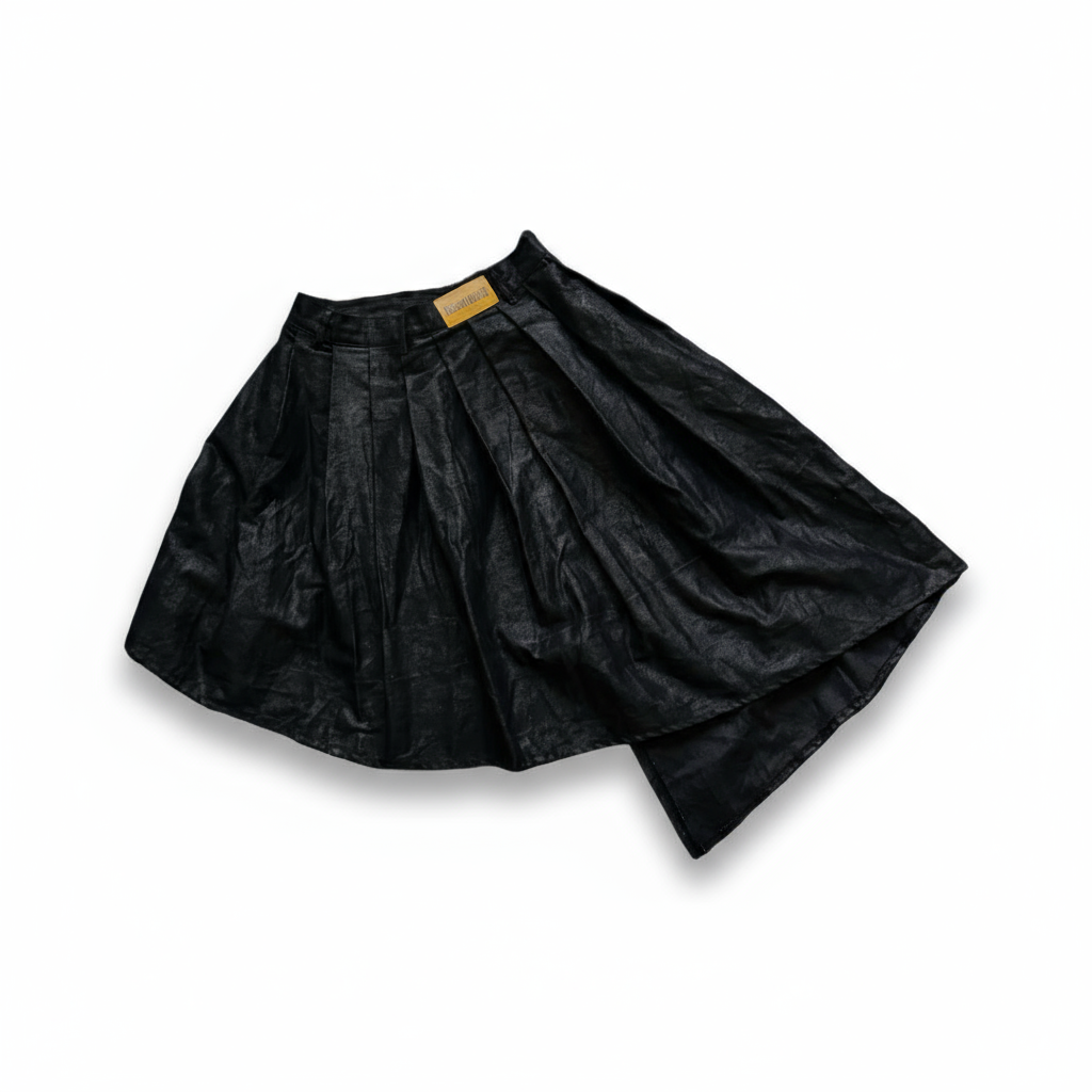 Wax Denim Asymmetrical Pleated Midi