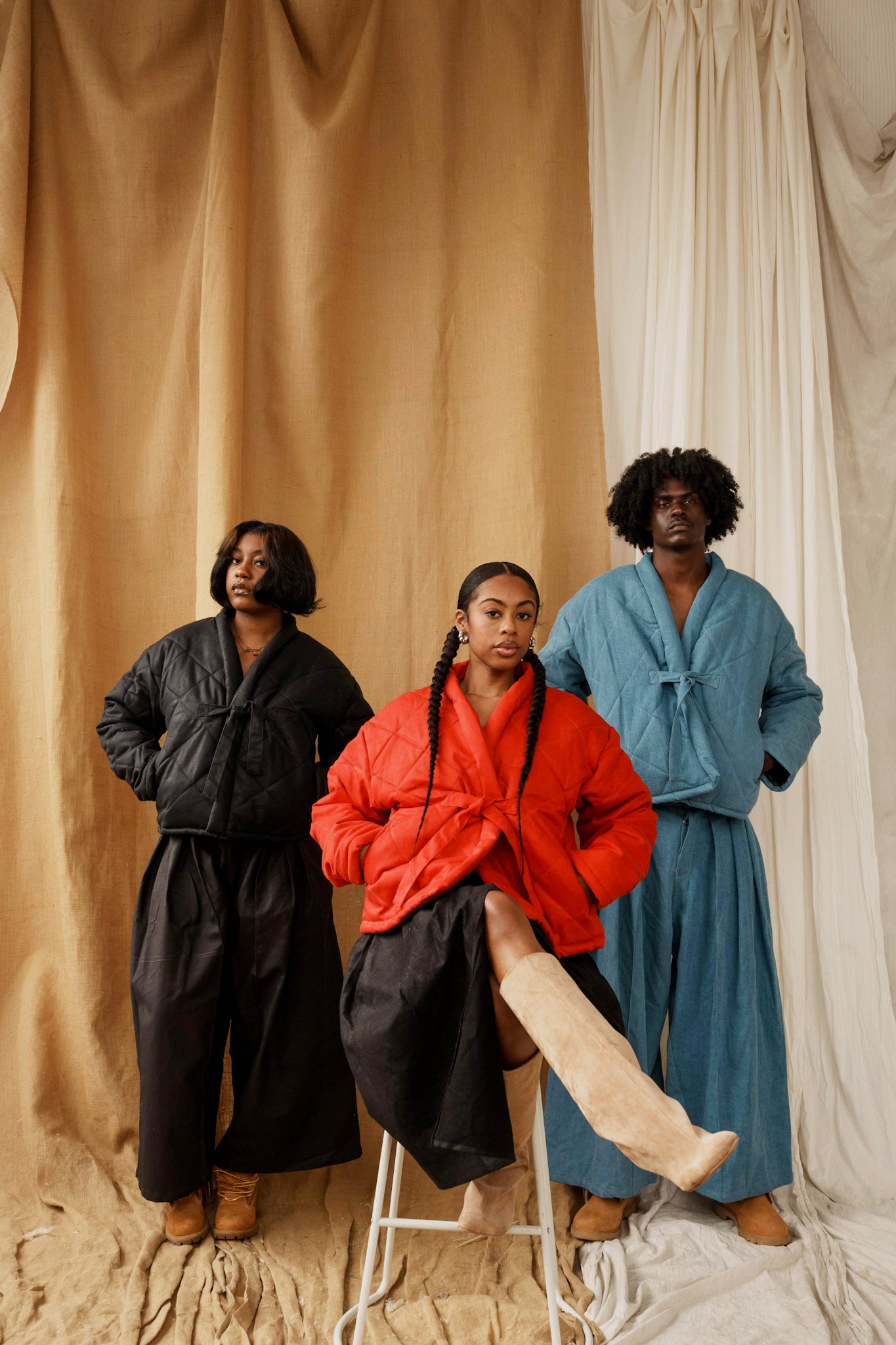 Wax Denim Quilted Kimono Puffer Jacket