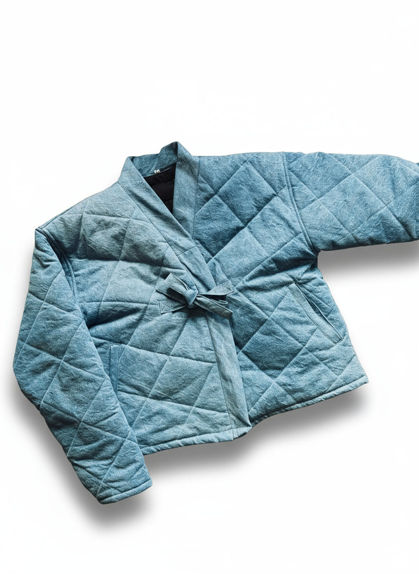 Blue Denim Kimono Puffer Jacket