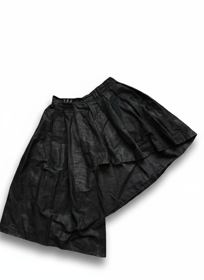 Wax Denim Asymmetrical Pleated Midi